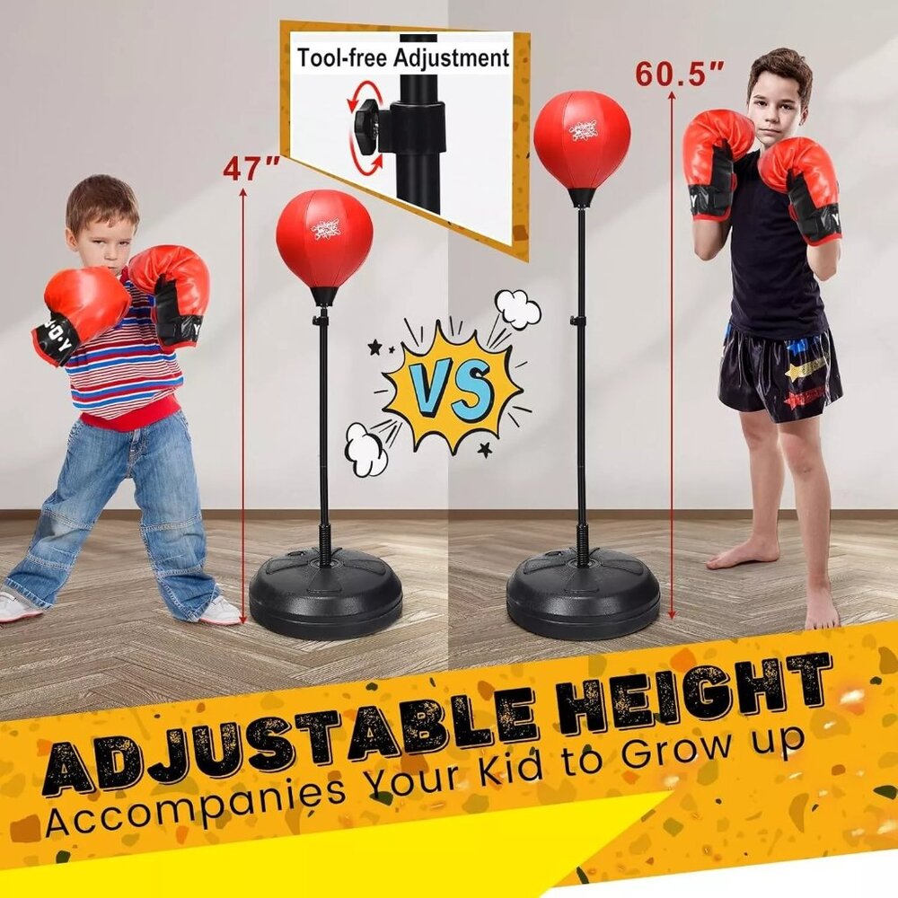 GYMAX Punching Bag for Adults & Teens, Boxing Equipment Set w/Height Adjustable